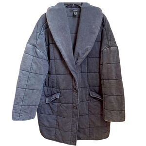 Forever 21 Grey Quilted Longline Oversized Coat Side Pockets Size Medium
